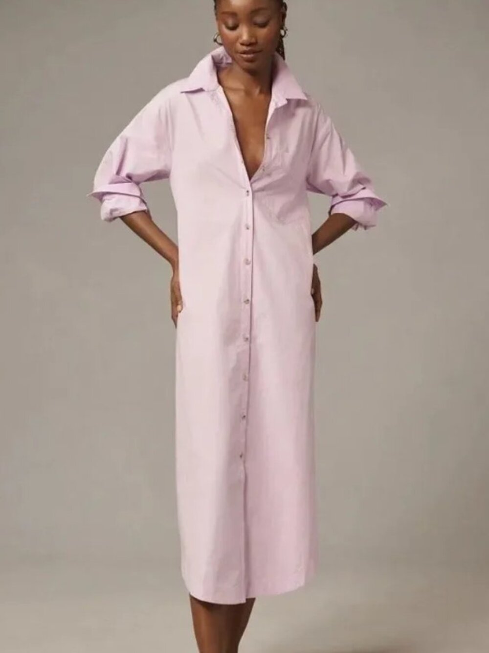 Anthropologie Maeve Soren Long-Sleeve Shirt Dress Lavender Lilac, M, NWOT